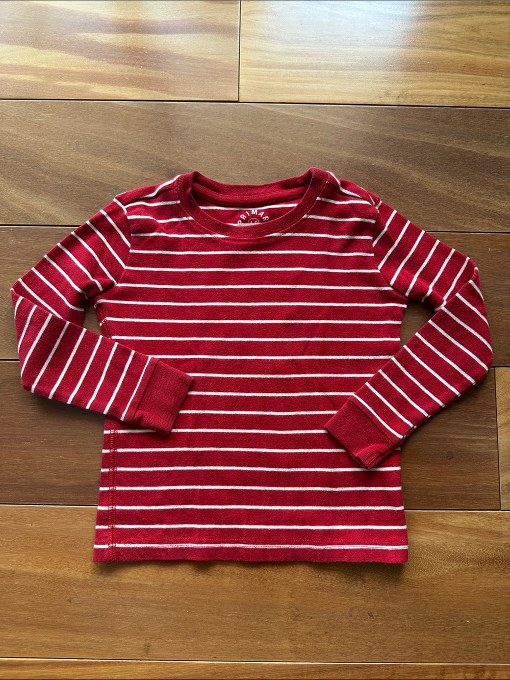 Primary Red and White Striped Kids Long Sleeve Pajama Top 4T